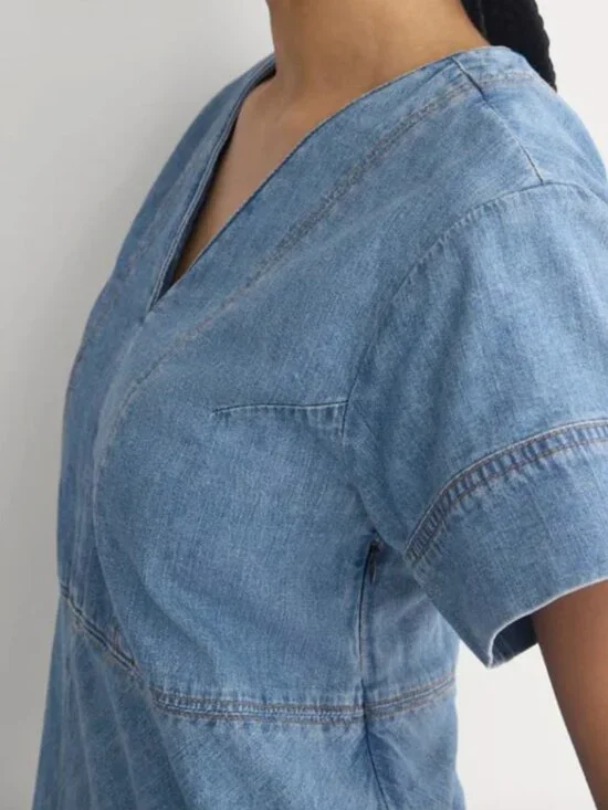 NWT Womens Everlane Denim Short-Sleeve Dress - Light Indigo - Size 2 - Picture 4 of 9